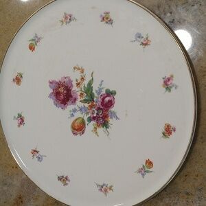 Vintage Erphila art pottery cake plate made in Germany 11 1/4"  tulip peony rose